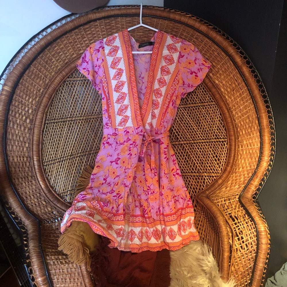 Pink Floral V-Neck Tie-Waist Dress